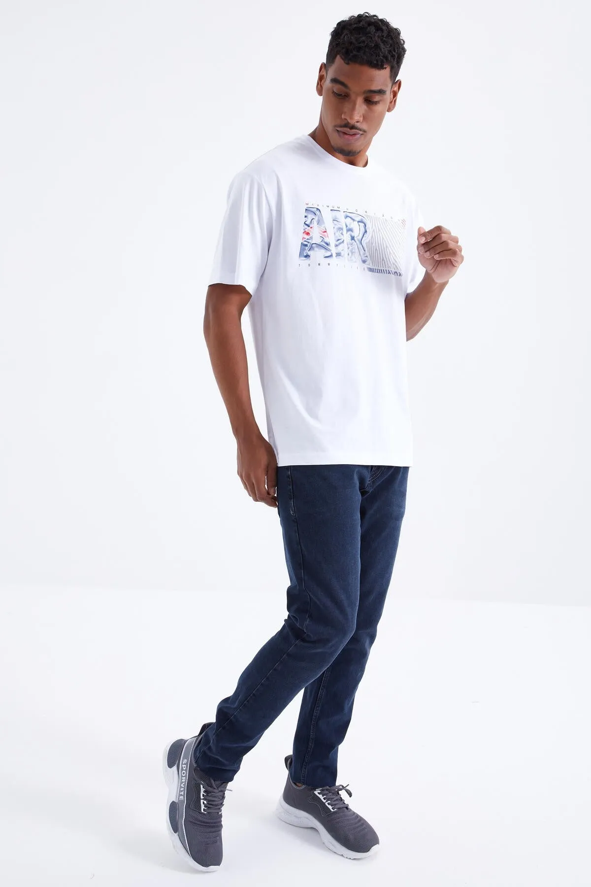 air baskili o yaka erkek oversize t-shirt - 88097