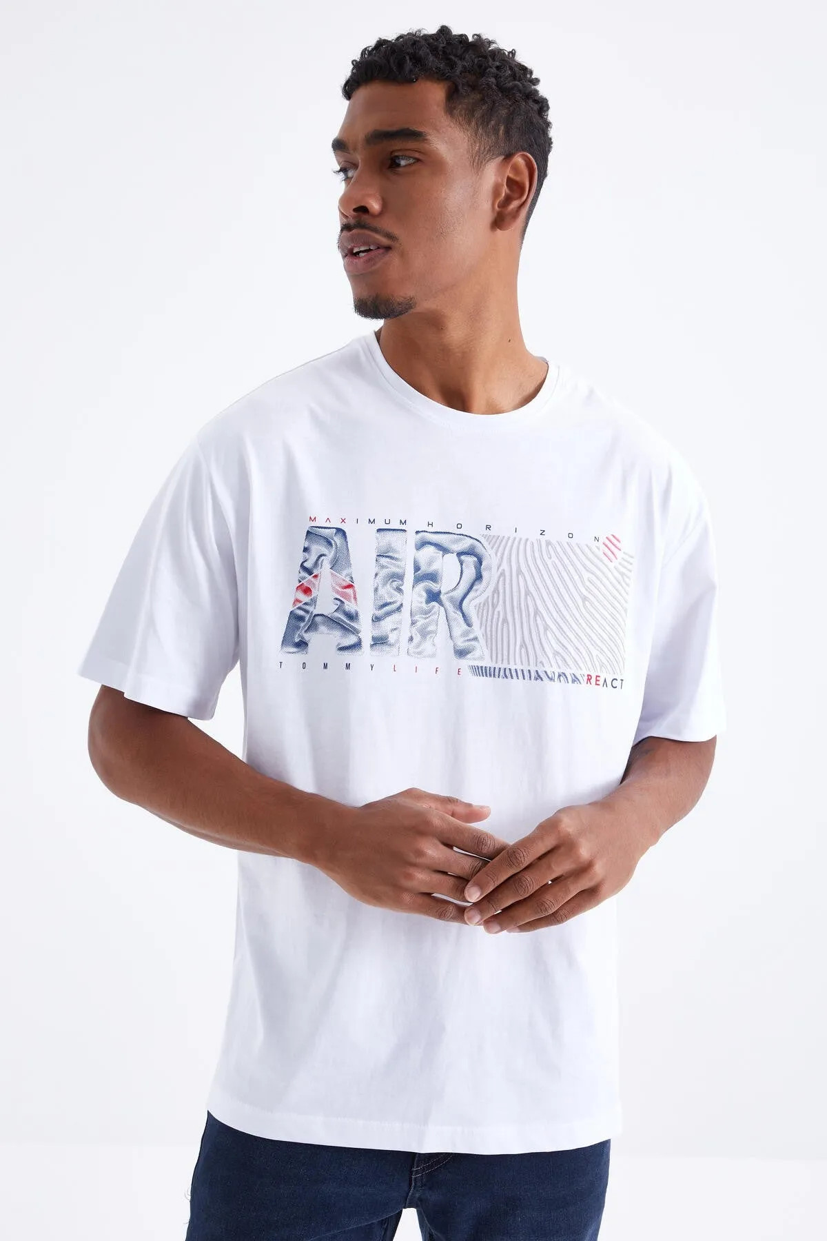 air baskili o yaka erkek oversize t-shirt - 88097