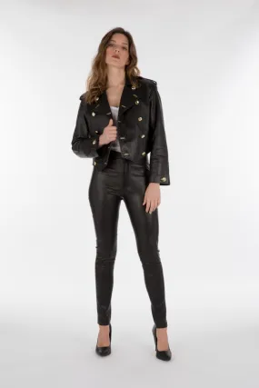 blouson cuir boutonnage croise inspiration militaire