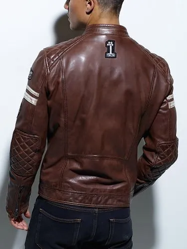 BLOUSON STYLE MOTO BADGE WALKER DAYTONA 73 MARRON