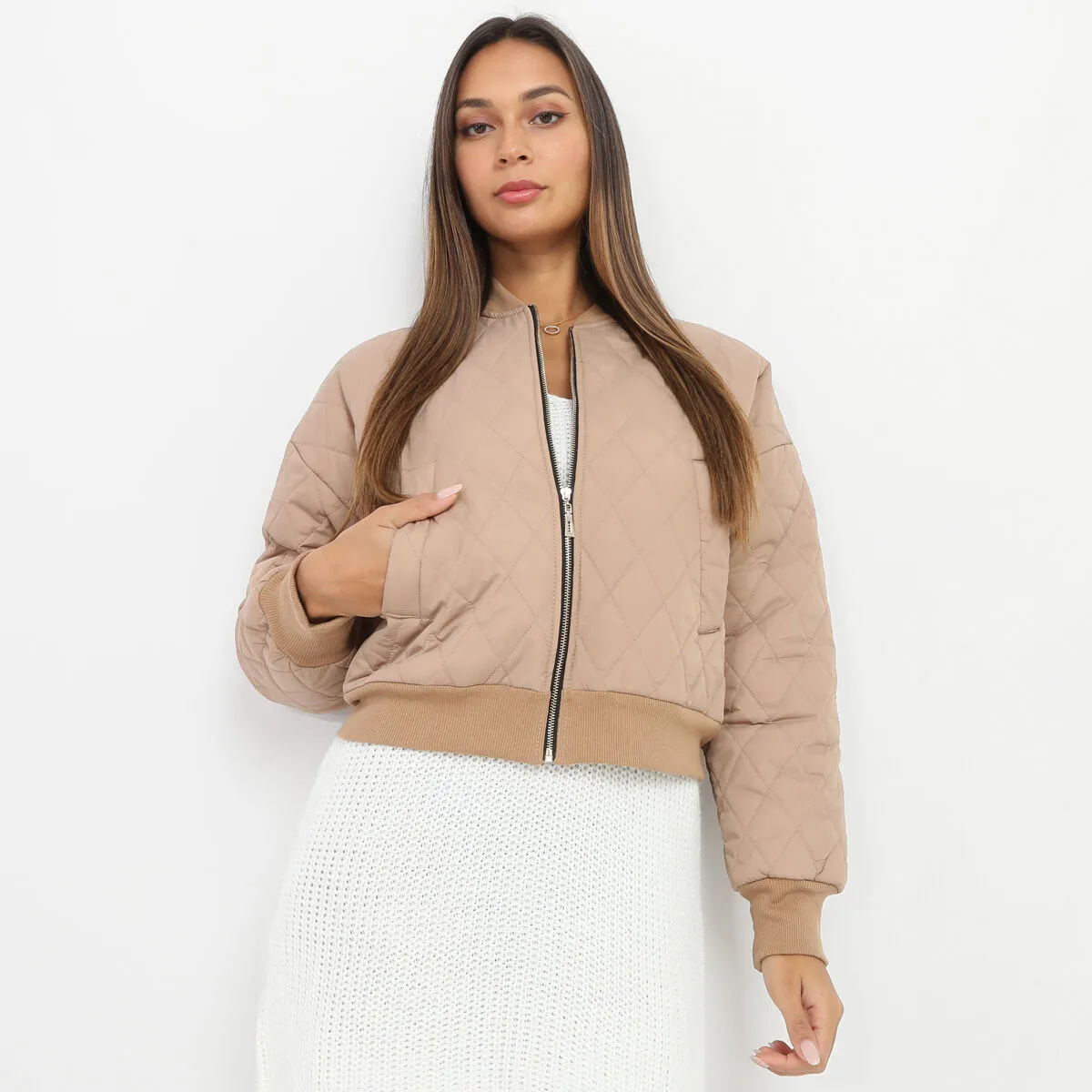 Bomber court matelassé- Camel