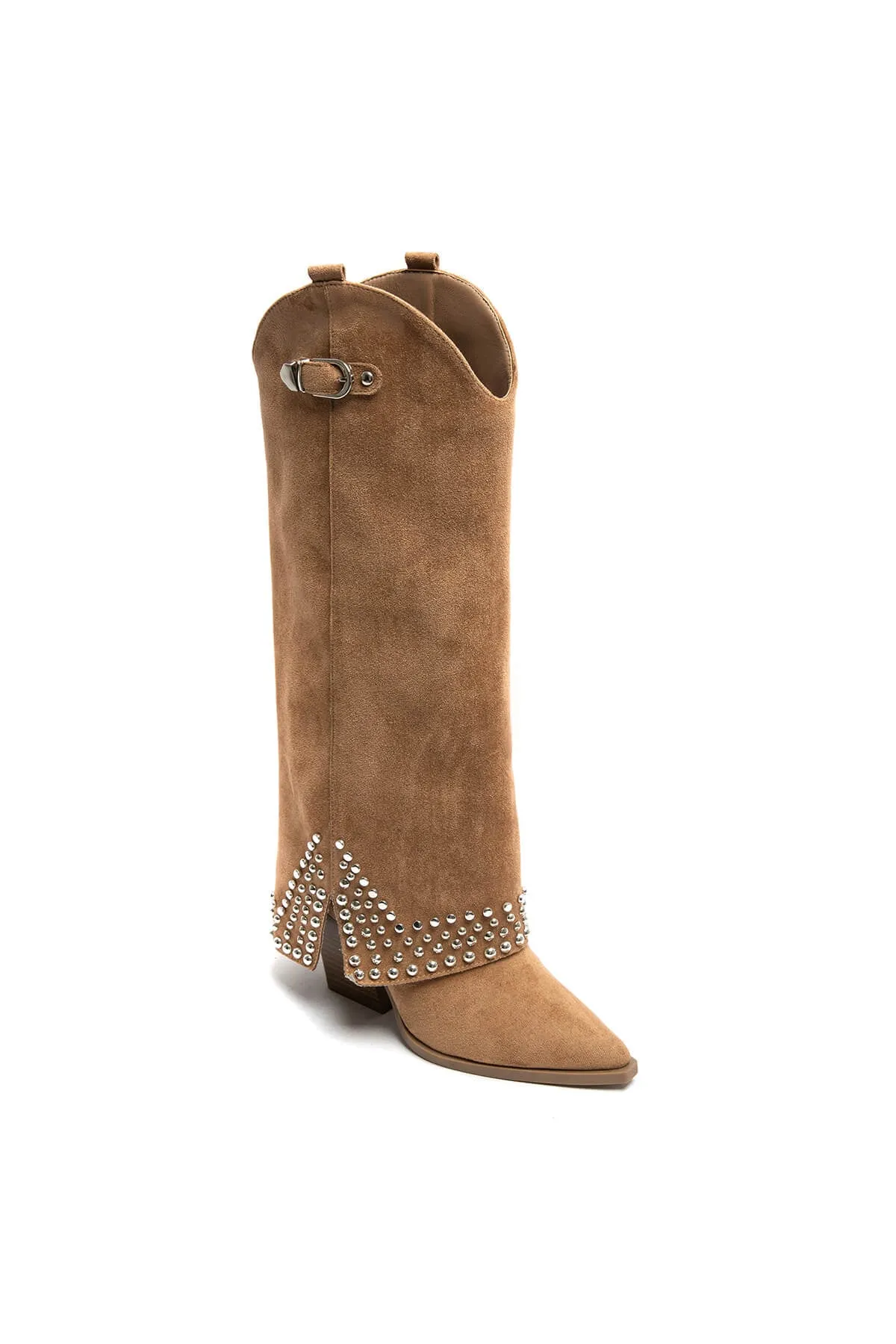 Boots daim cloute fentes en Camel