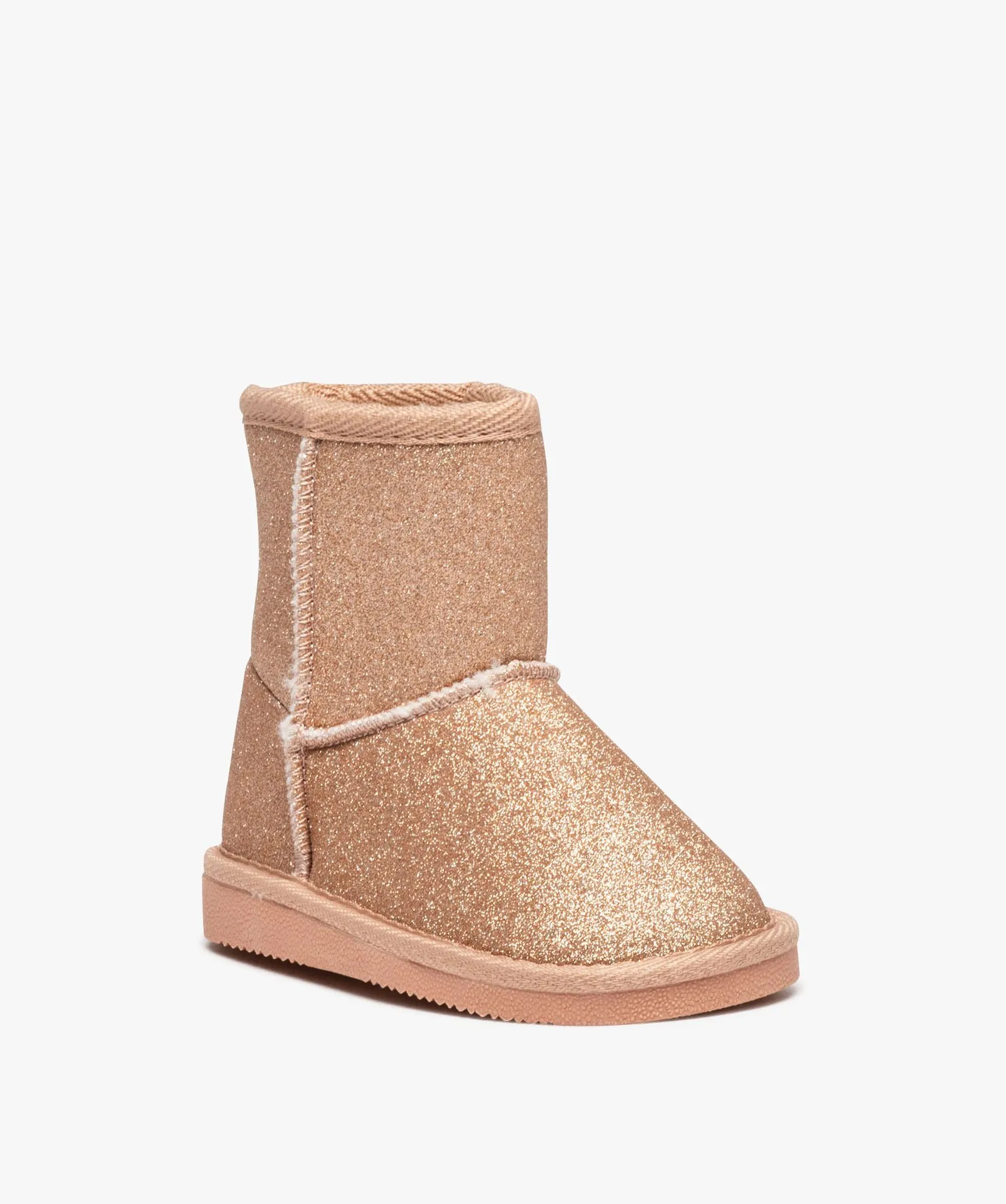 Boots fille fourrées dessus uni à paillettes rose vif