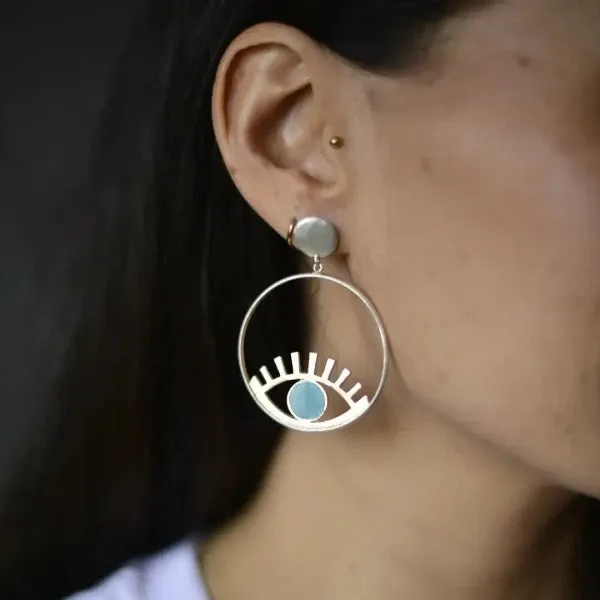 Boucles d'oreilles Ouyouni - Oeil turquoise ou blanc