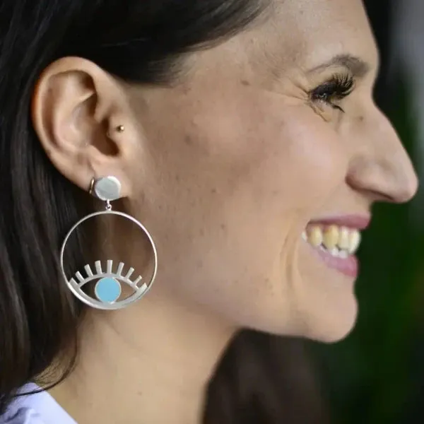 Boucles d'oreilles Ouyouni - Oeil turquoise ou blanc