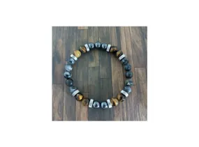 bracelet homme labradorite/hématite/œil de tigre/acier inox
