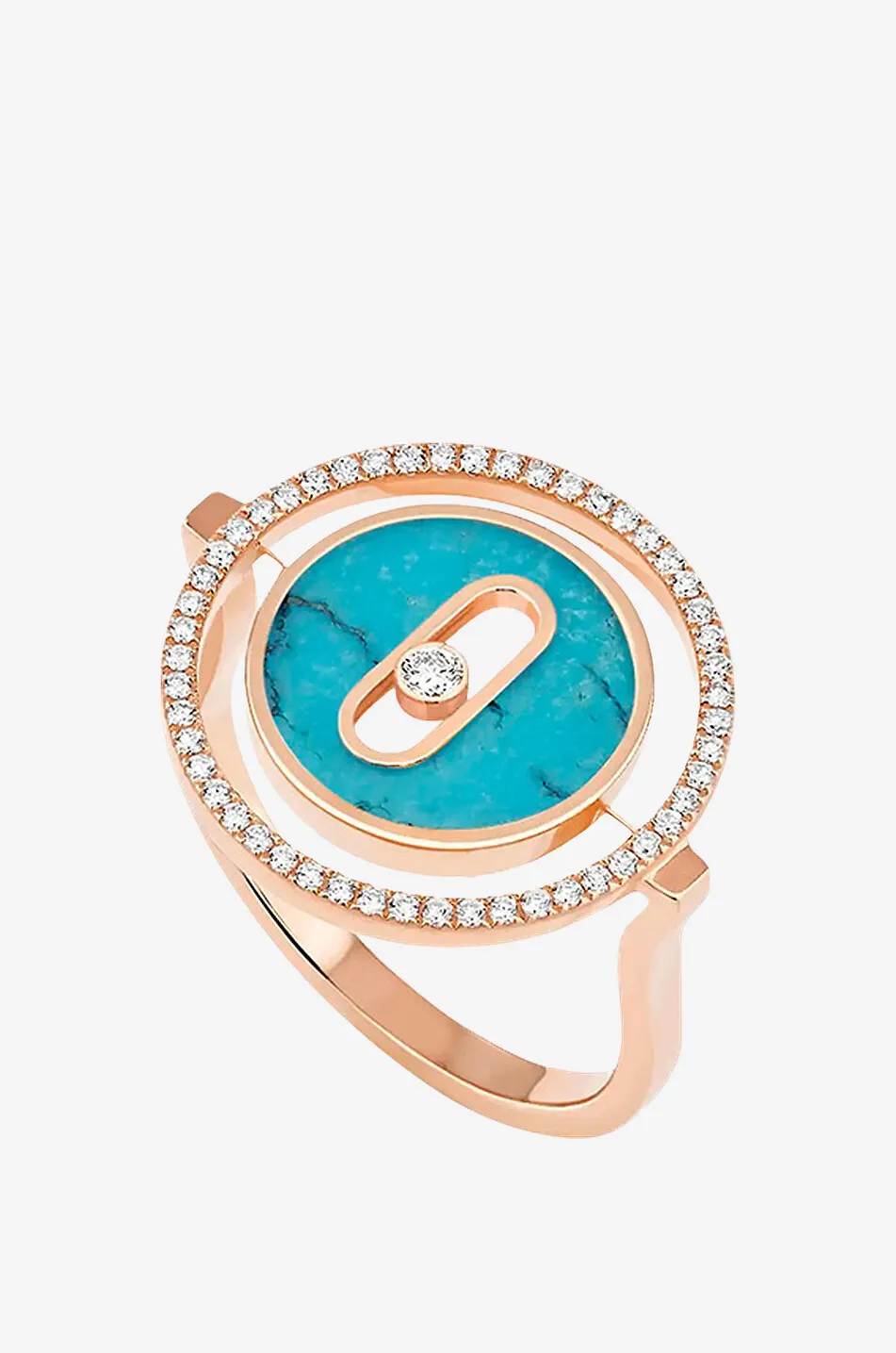 Chevalière en or rose et diamants avec turquoise Lucky Move PM