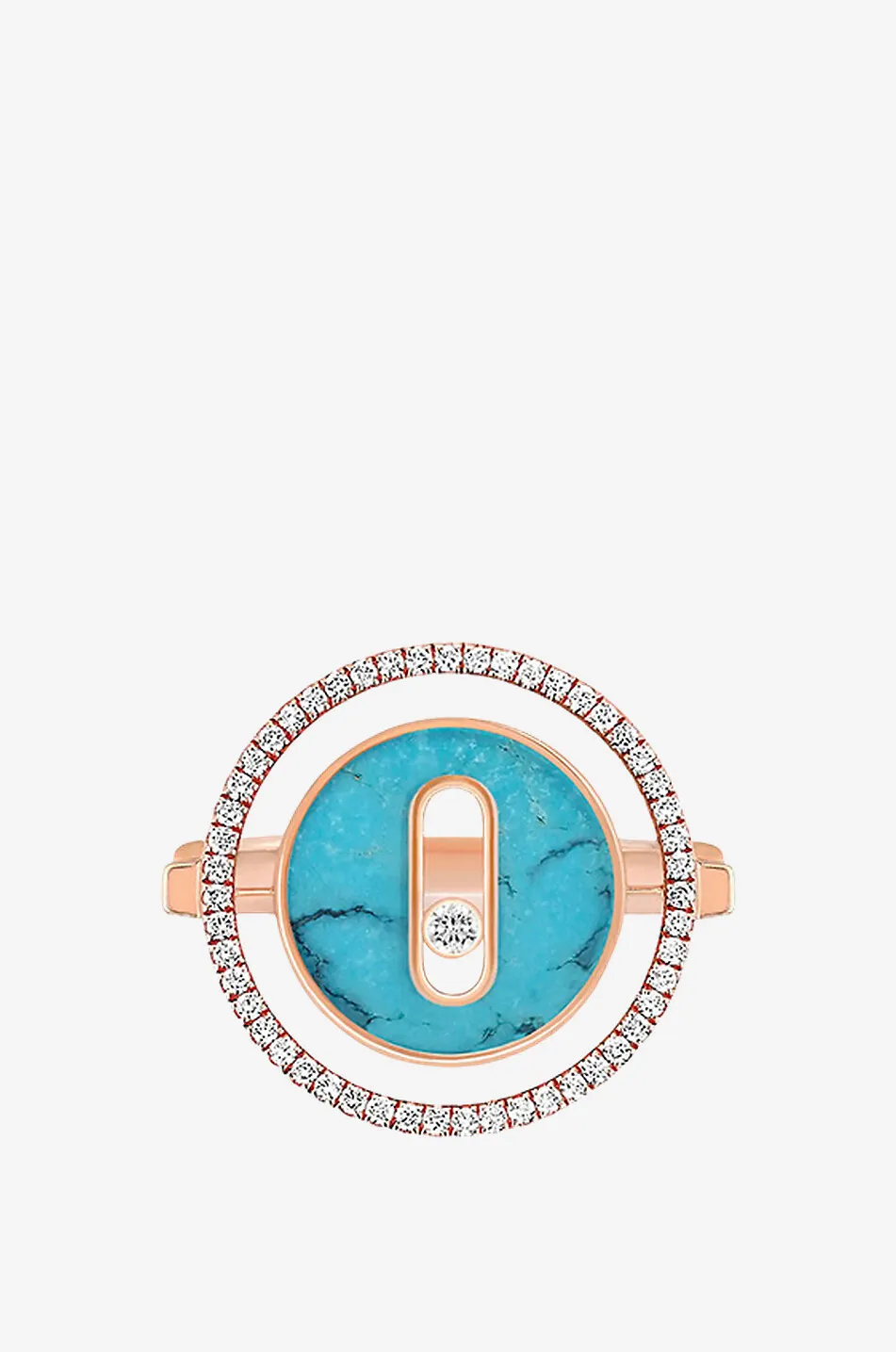 Chevalière en or rose et diamants avec turquoise Lucky Move PM