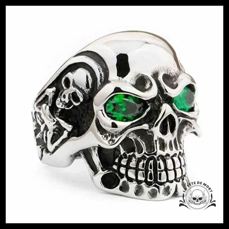 Chevalière Tête de Mort Diamant Vert