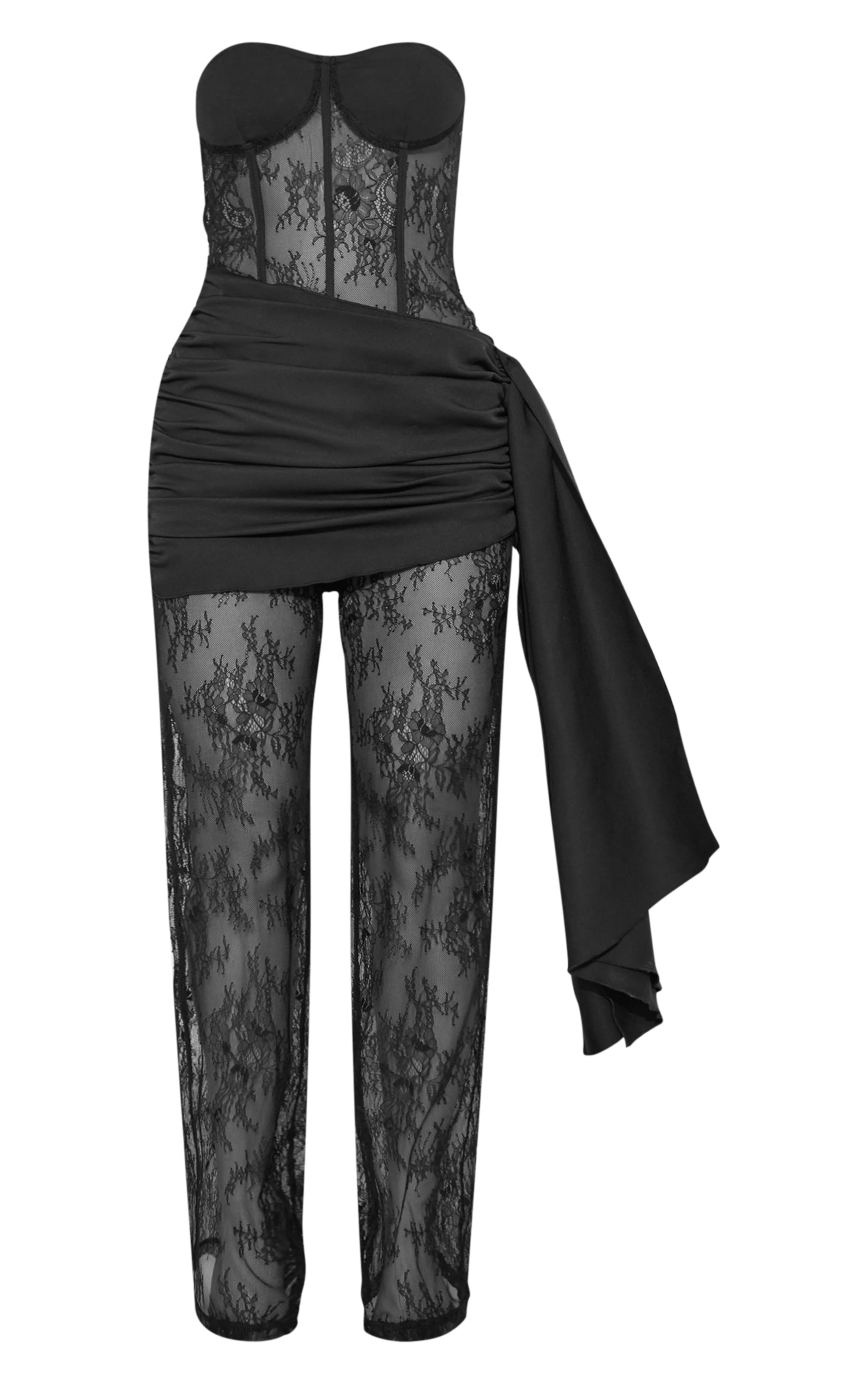 Combinaison cache-coeur bustier noire en dentelle nouée devant