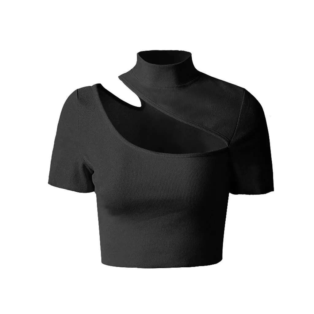 Crop Top Manche Courte Noir