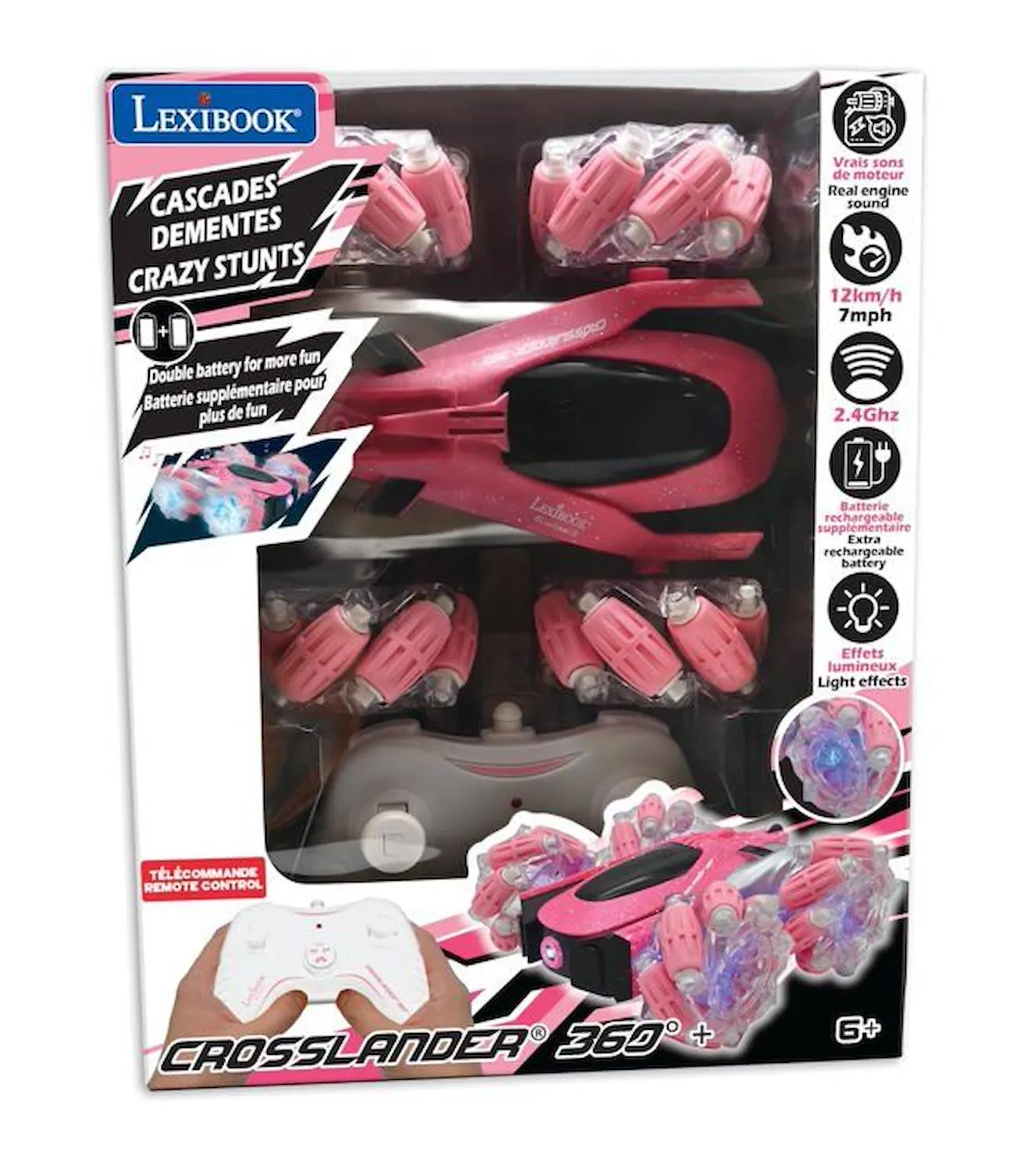 Crosslander® 360+ - Voiture rose télécommandée Tout-Terrain lumineuse, programmable et rechargeable. rose - Lexibook