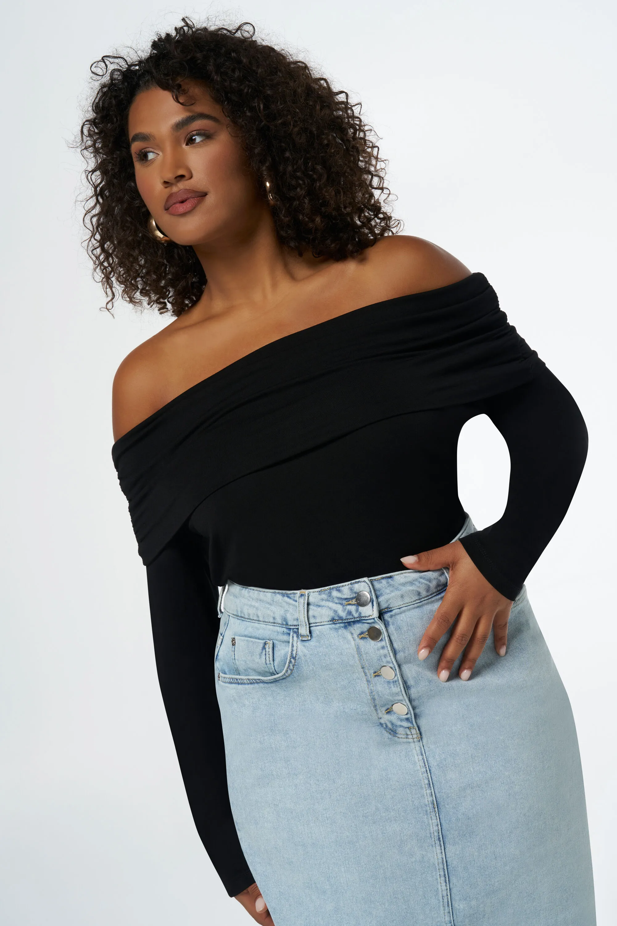Femmes Top à épaulettes Noir | MS Mode