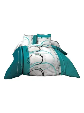 Housse de couette 240x260 + 2 taies Pur coton 57 fils - Roue Libre Turquoise - Bleu