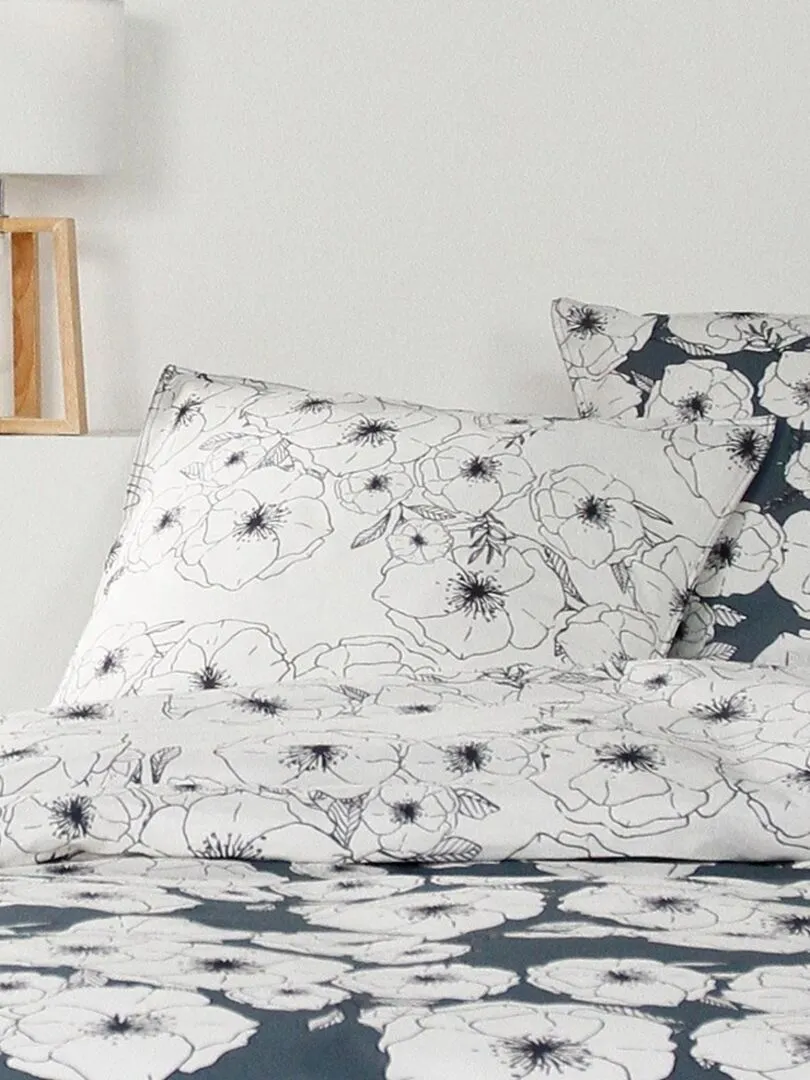 Housse de couette  Sunshine Fleur bleue + taie(s) 100% coton 57 fils - Blanc