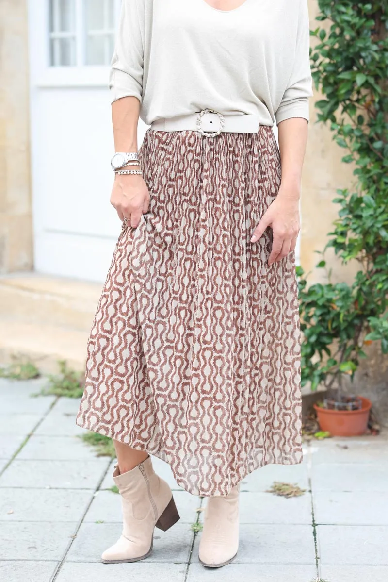 Jupe longue fluide imprime camel