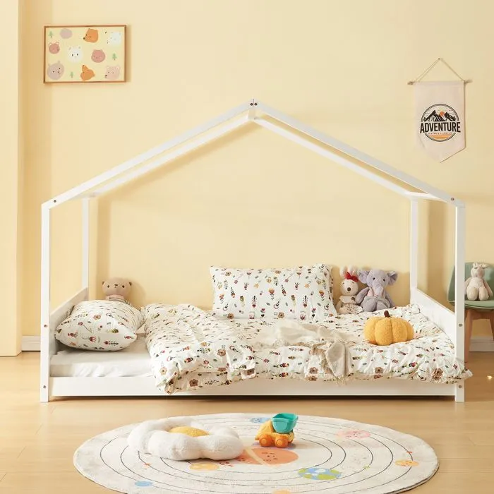 Lit cabane Simo bois de pin 120 x 200 cm blanc
