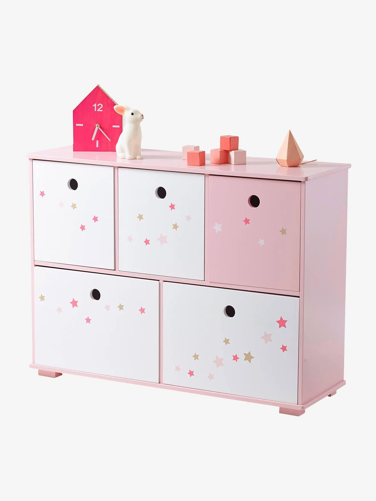 Meuble de rangement 5 bacs LIGNE FEERIE rose étoiles - Vertbaudet