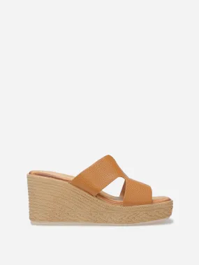 Mules à talon compensé effet tressé- Camel