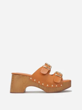 Mules sabots à boucles et clous- Camel
