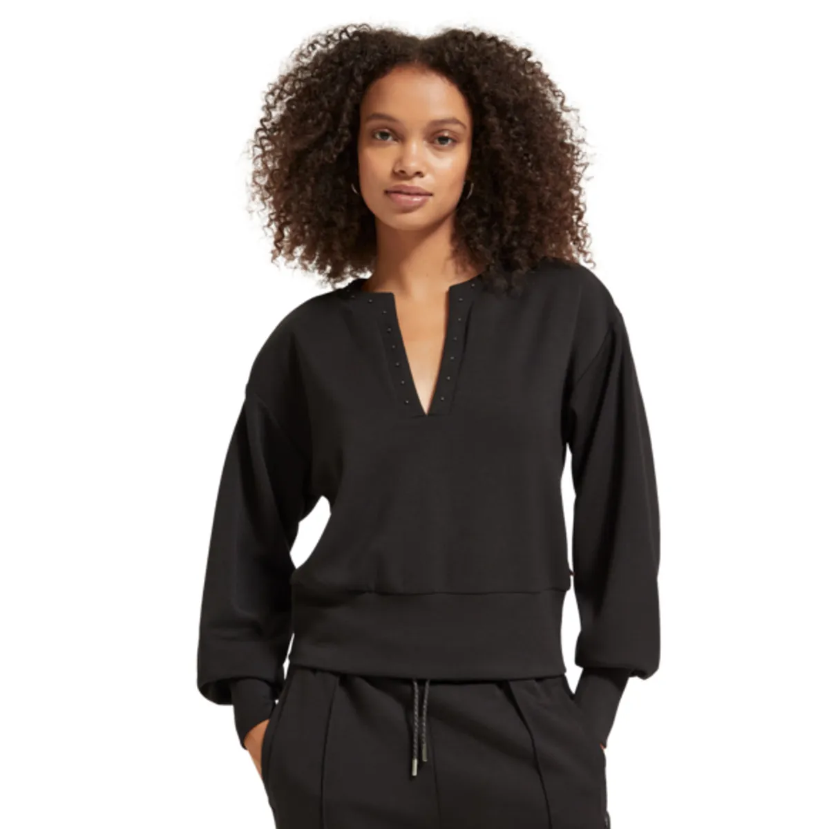 Open V-neck beaded sweatshirt Evening Black  Scotch And Soda à -40%