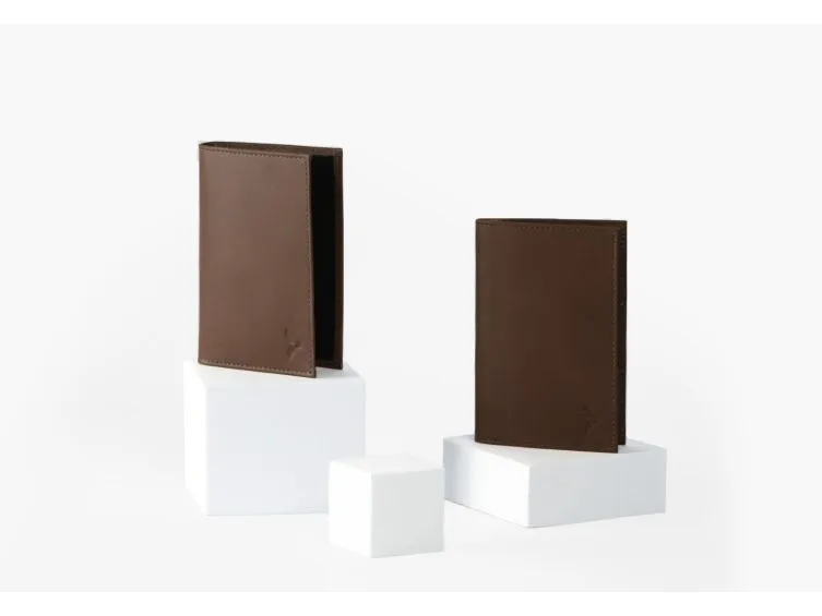 pack 2x Protège passeport "Luxe" en cuir marron - simple 2 volets - PM-032-01