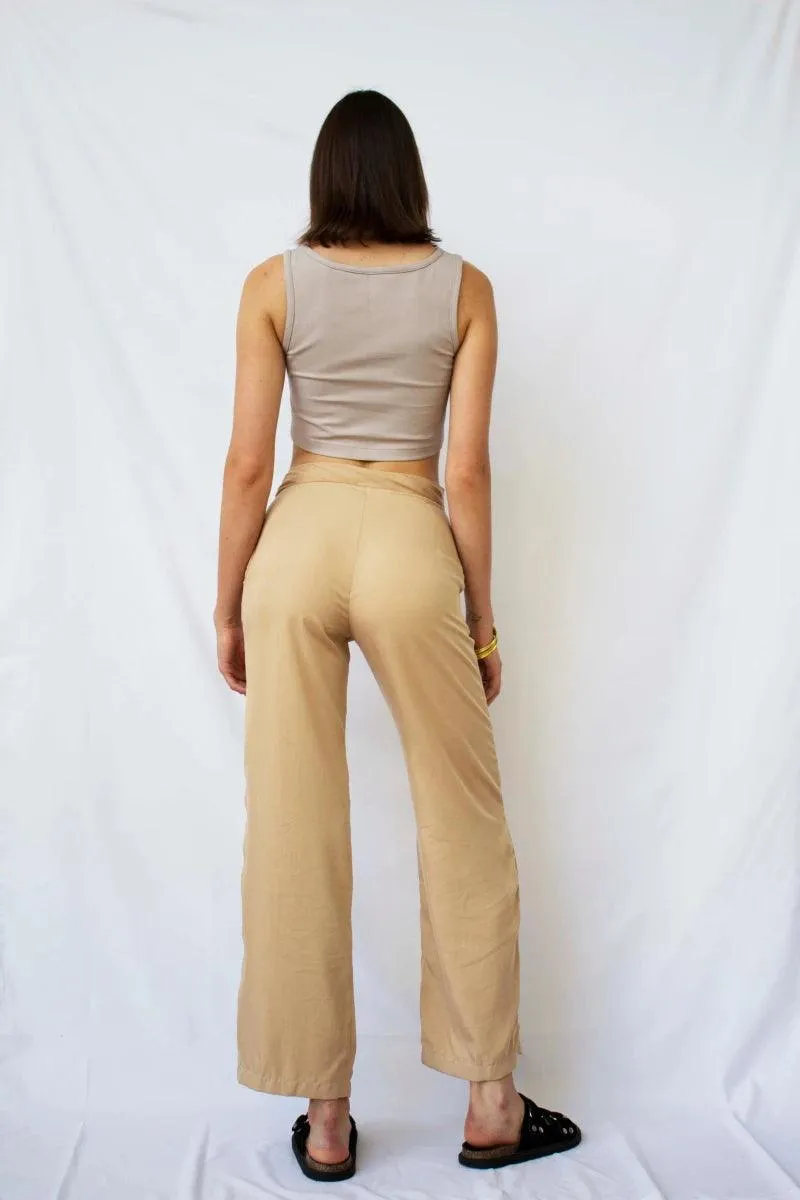 Pantalon wide leg beige upcyclée pour femme