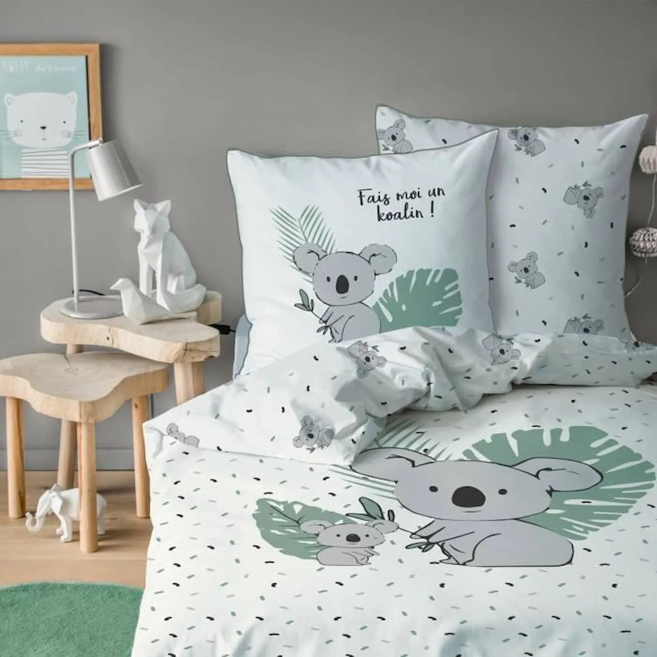 Parure de lit imprimée 100% coton - MATT&ROSE KOALAS. Taille : 140x200 cm beige - Matt & Rose