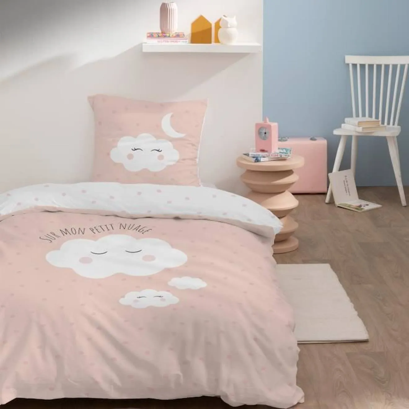 Parure de lit imprimée 100% coton, NUAGES 140x200 cm rose - Matt & Rose