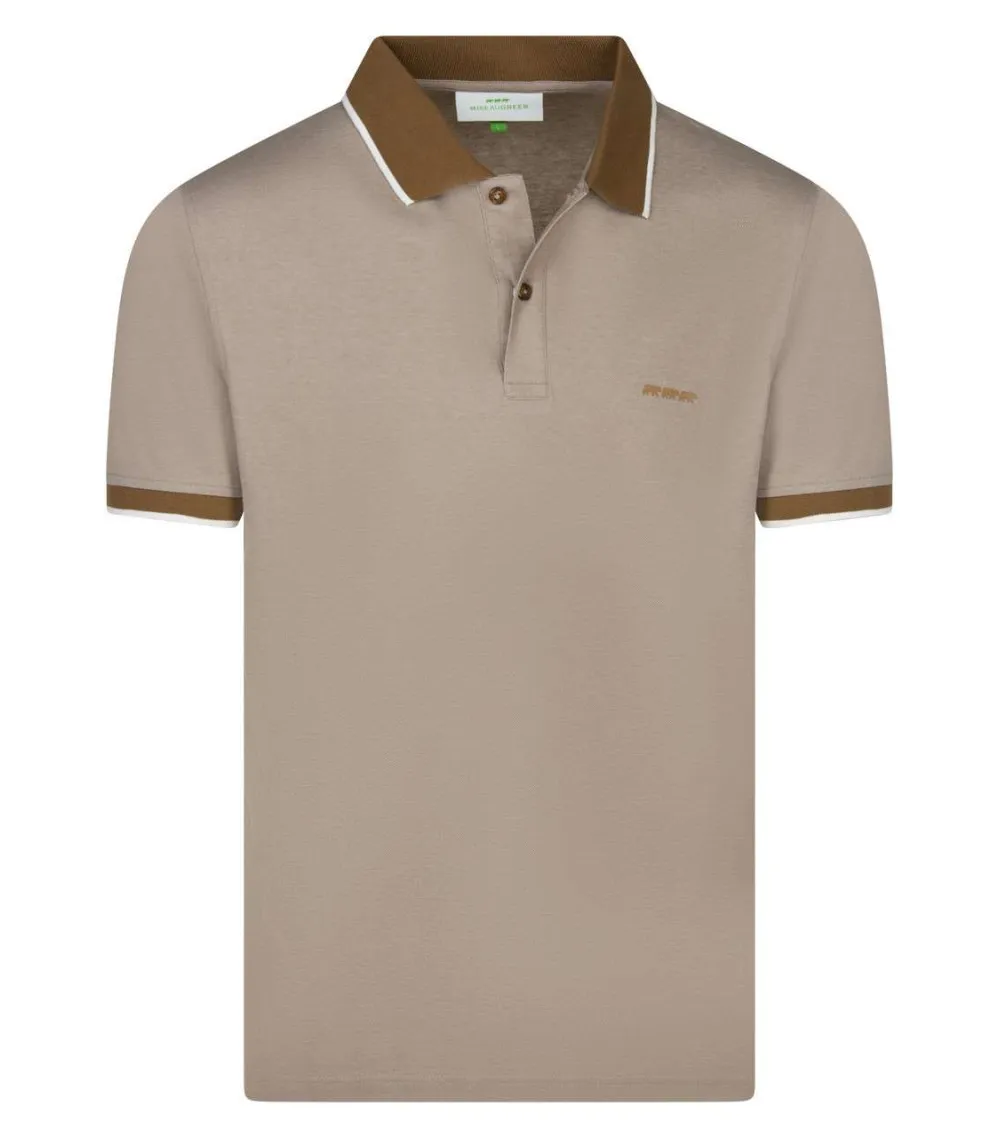Polo Mise au Green col italien brun maille piquée