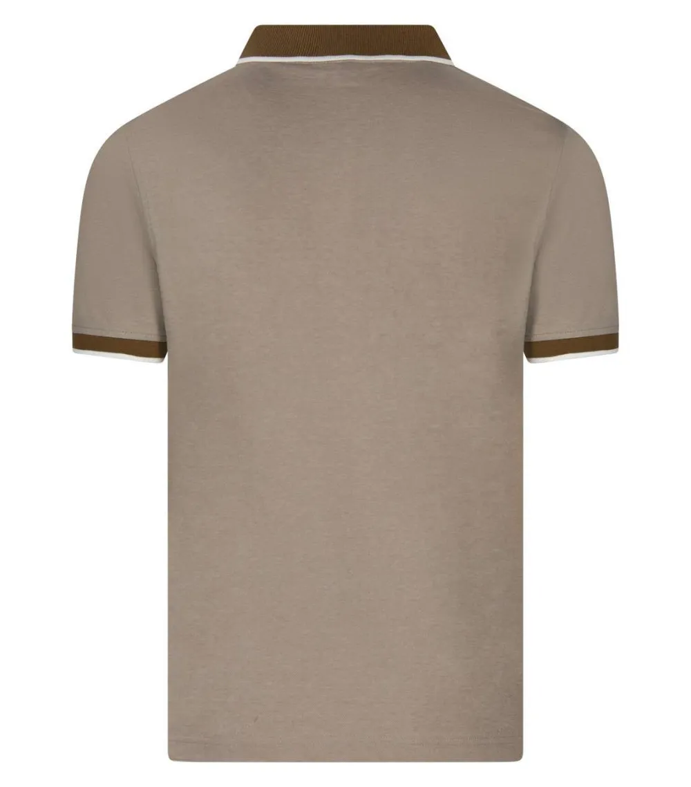 Polo Mise au Green col italien brun maille piquée