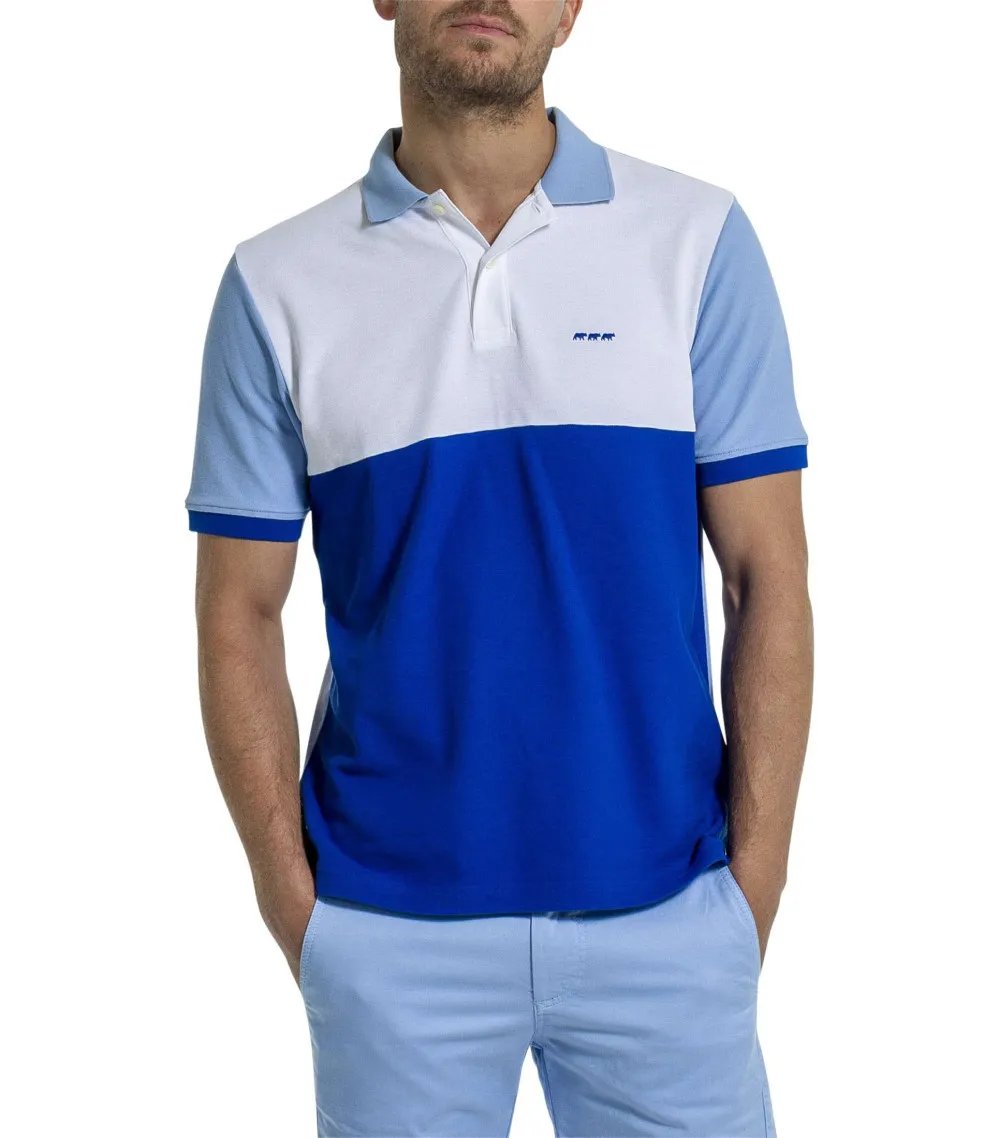 Polo Mise Au Green coton avec manches courtes et col boutonné  bleu tricolore