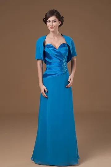 Robe chic mère de mariée bleu turquoise bustier cœur & fleuri