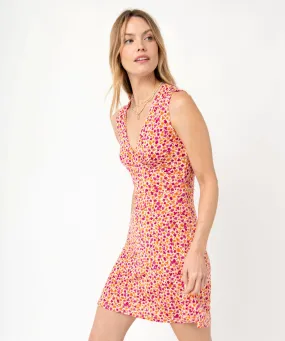 Robe courte sans manches à motifs fleuris femme rose