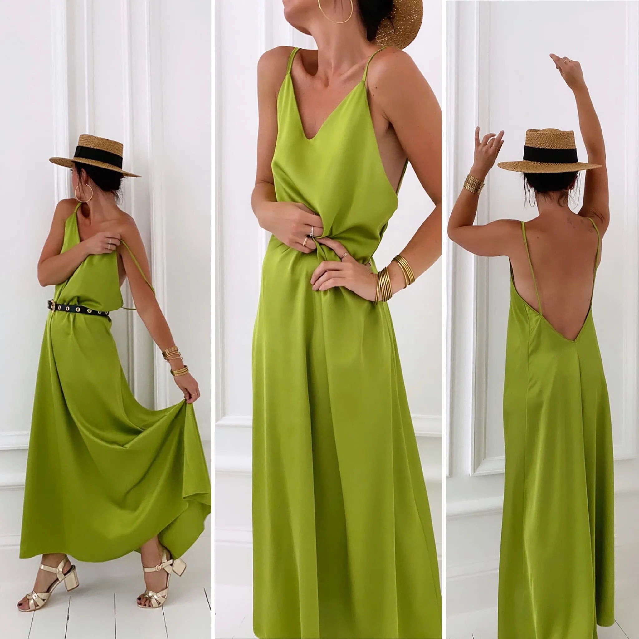 Robe  olive satinée
