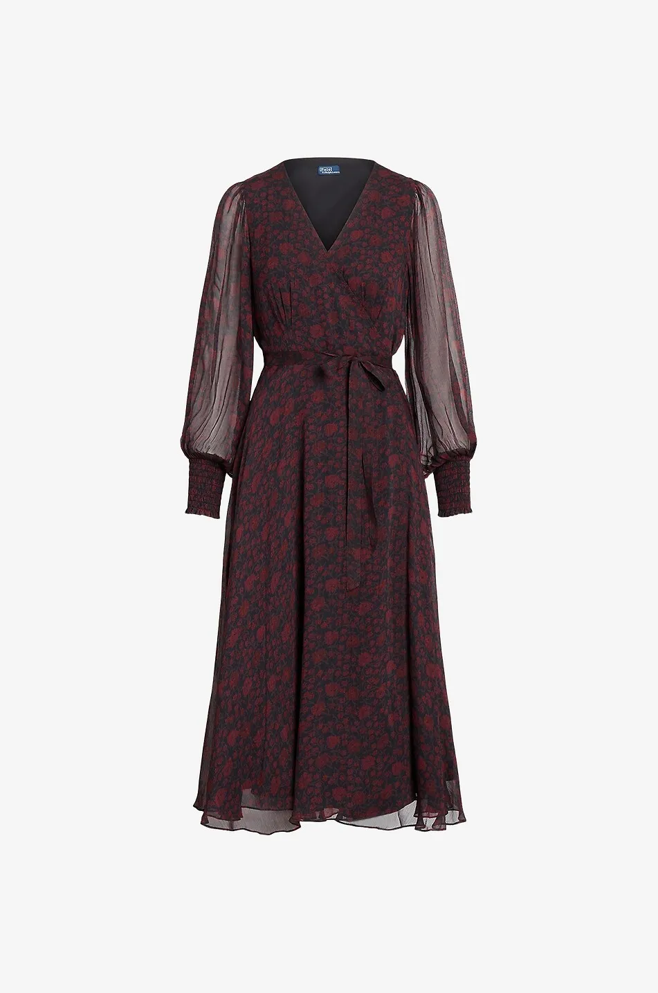 Robe portefeuille midi en georgette fleuri