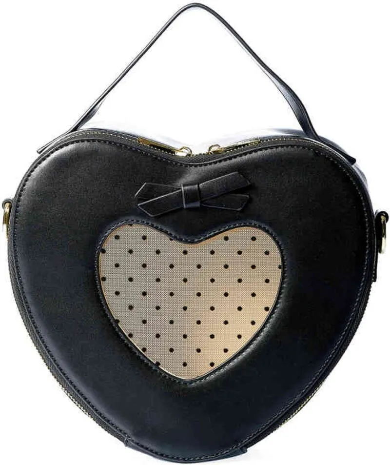 Sac cœur noir plumetis sur le devant – Banned