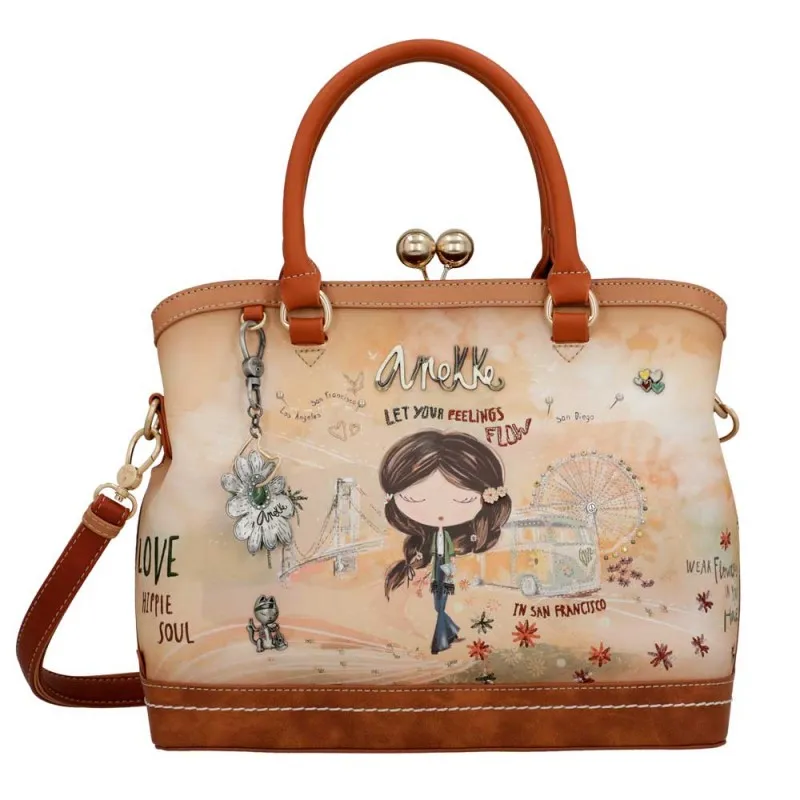 Sac à main anses courtes ANEKKE "Peace & Love" camel | planetebag.com