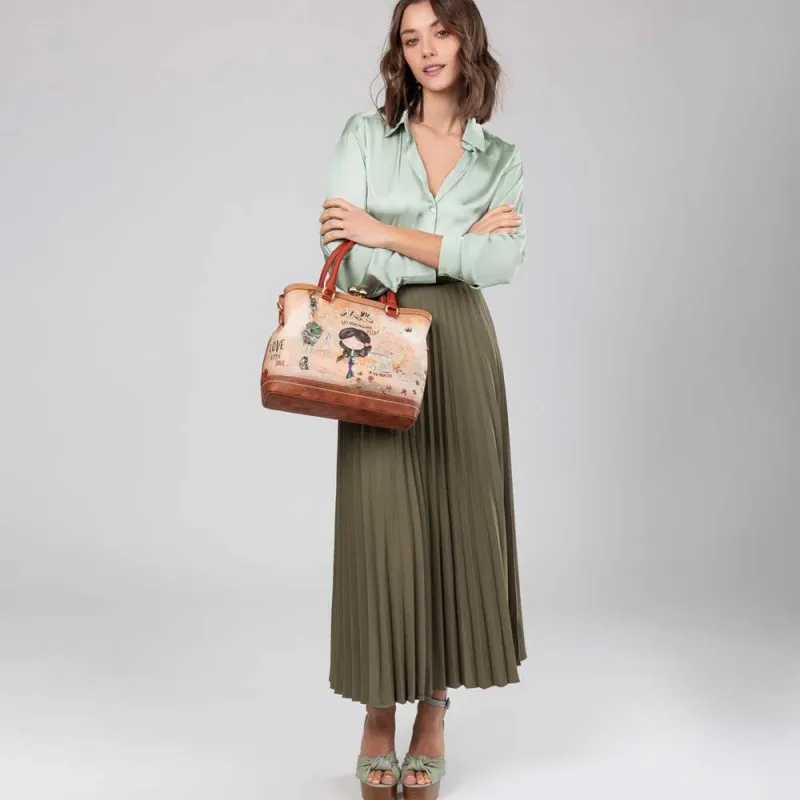 Sac à main anses courtes ANEKKE "Peace & Love" camel | planetebag.com
