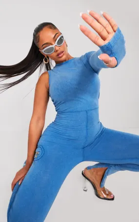 Shape Combinaison en coton bleu délavé à épaule unique et détail zip
