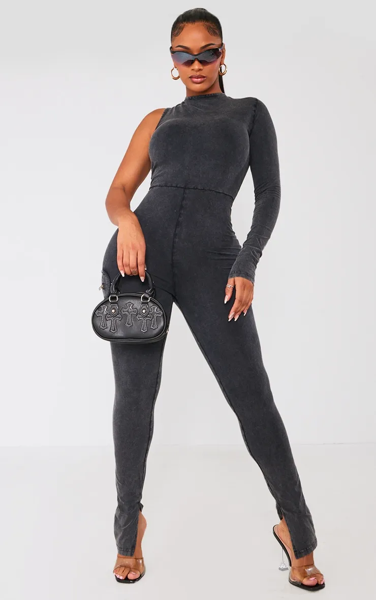 Shape Combinaison en coton noir délavé à épaule unique et détail zip
