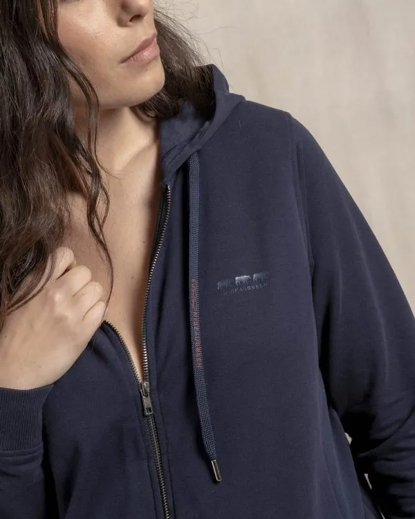 Sweat zippé dos embossé bleu marine 