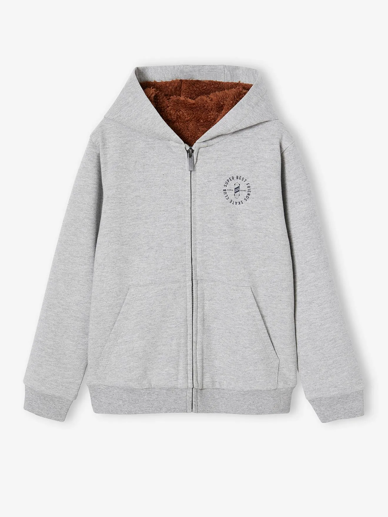 Sweat zippé doublé sherpa garçon gris chiné - Vertbaudet