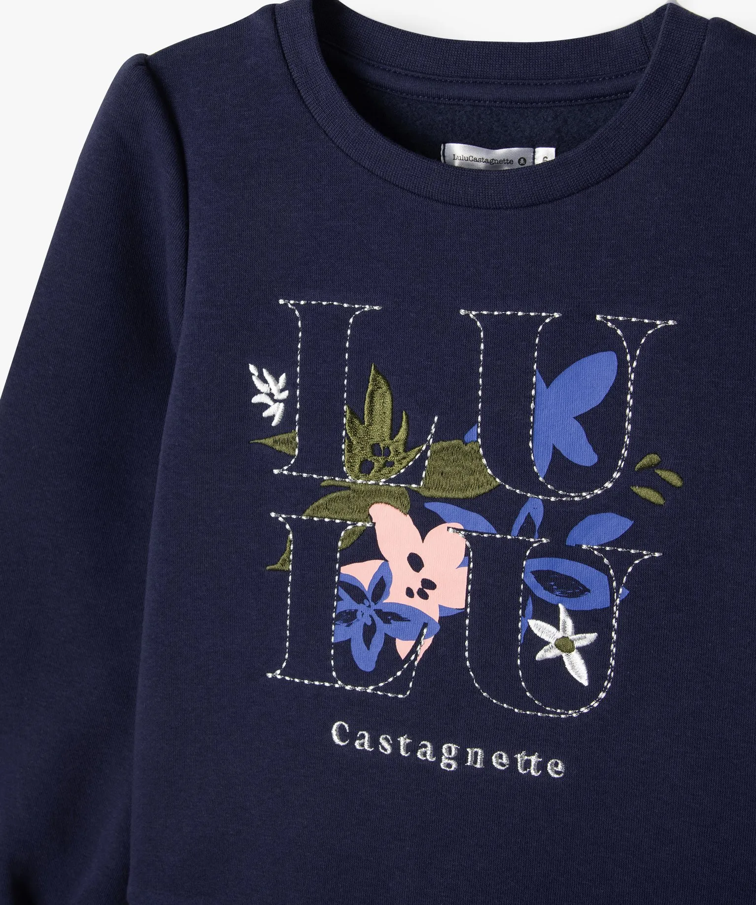 Sweat à manches froncées avec motif brodé fille - LuluCastagnette marine