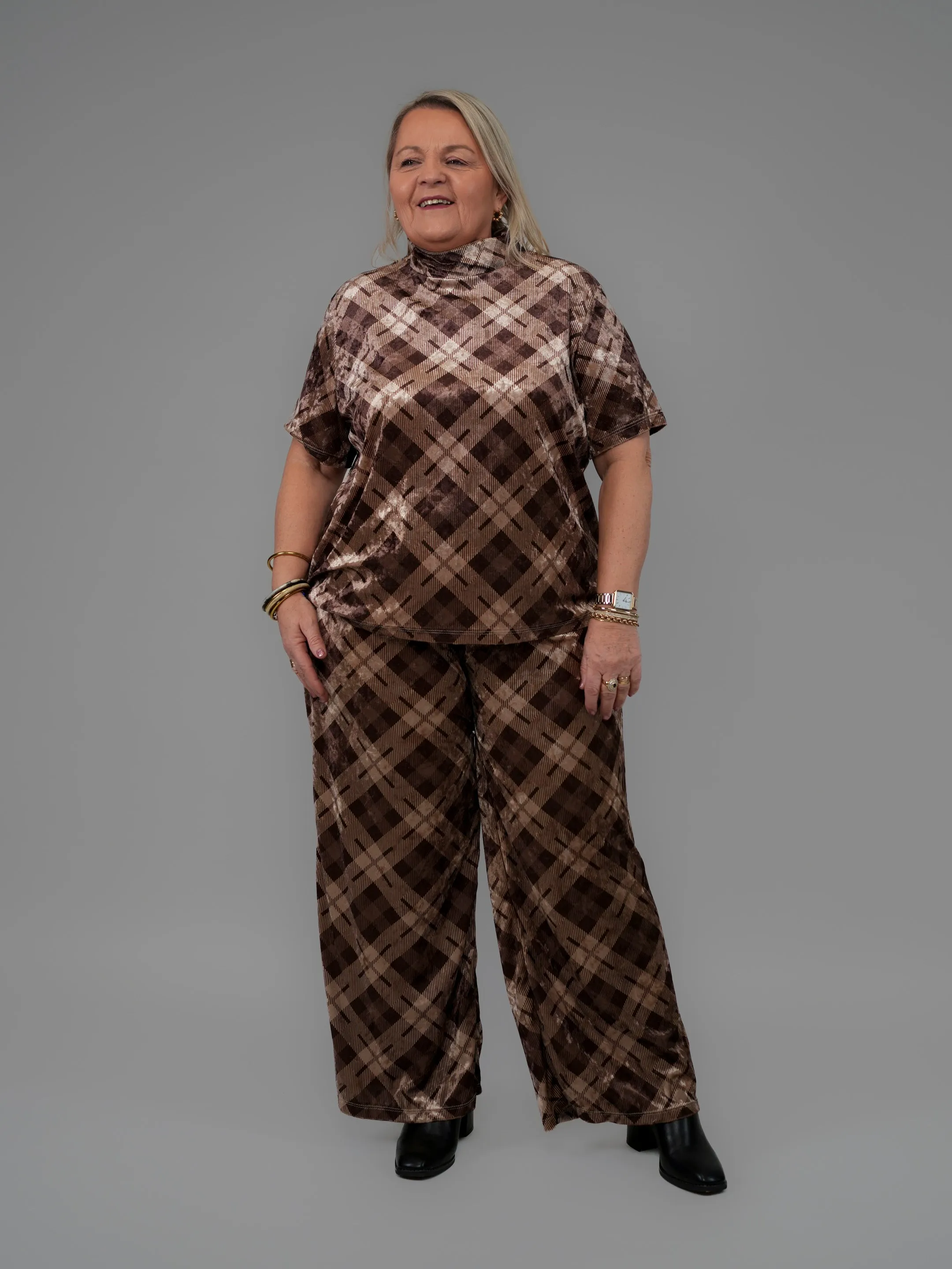 T-shirt velours tartan choco - 1312