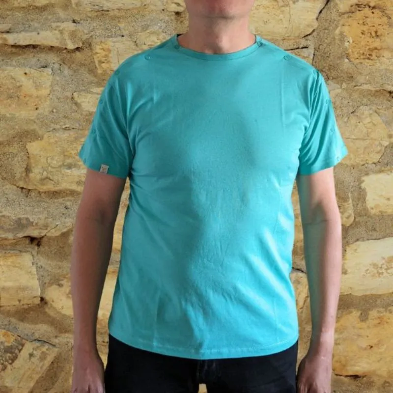 Tee-shirt vert marin ouvert aux épaules par pressions