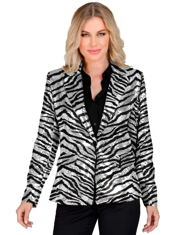 Veste Noire et Argentée à Sequins Motif Zébré femme