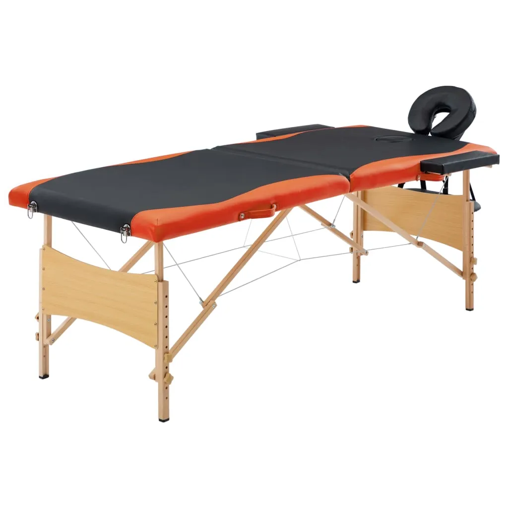vidaXL Table de massage pliable 2 zones Bois Noir et orange | vidaxl-fr